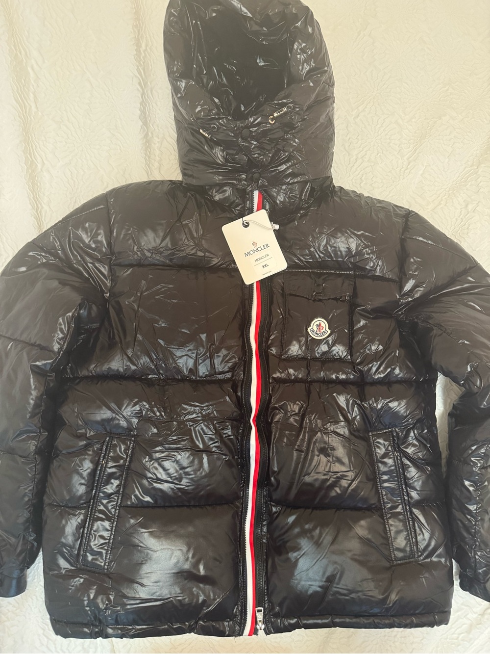 Moncler Black Glossy Puffer Jacket Detachable Hood 3XL